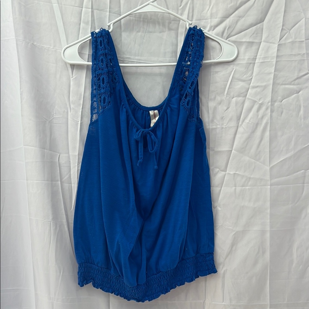 No Boundaries Blue Tie Front Relaxed Tank Top